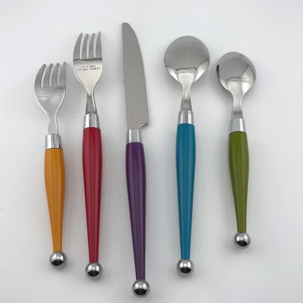 Casa & Deco 70 pc Stainless Flatware Set Multi Color Resin Ball End Handles